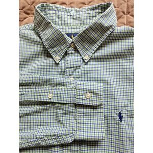 Ralph Lauren Men's Blue Green Check Long Sleeve Dress Shirt (Blue Tag) XXL